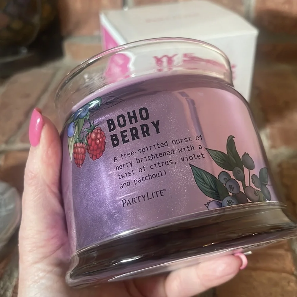 NIB PartyLite Boho Berry Purple Lidded Jar Candle